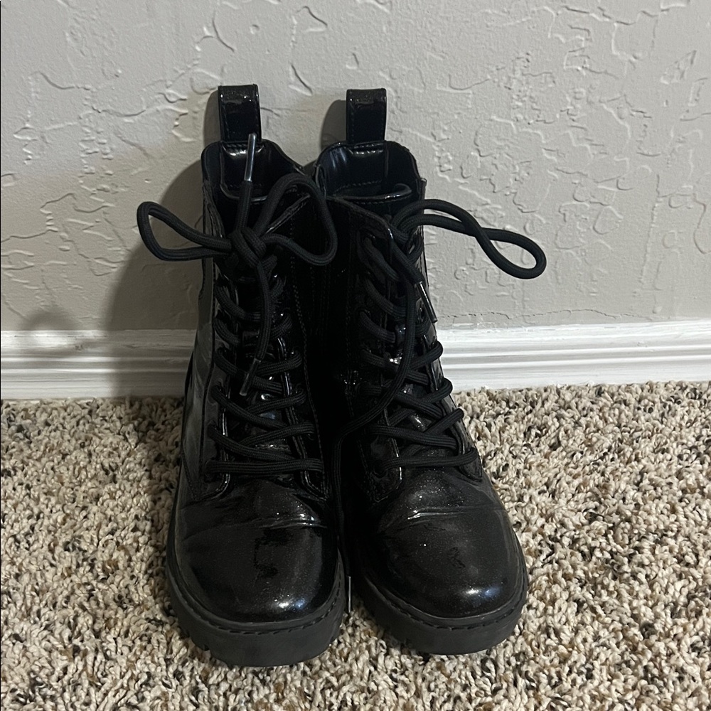 Black Lace-Up Girls Boots